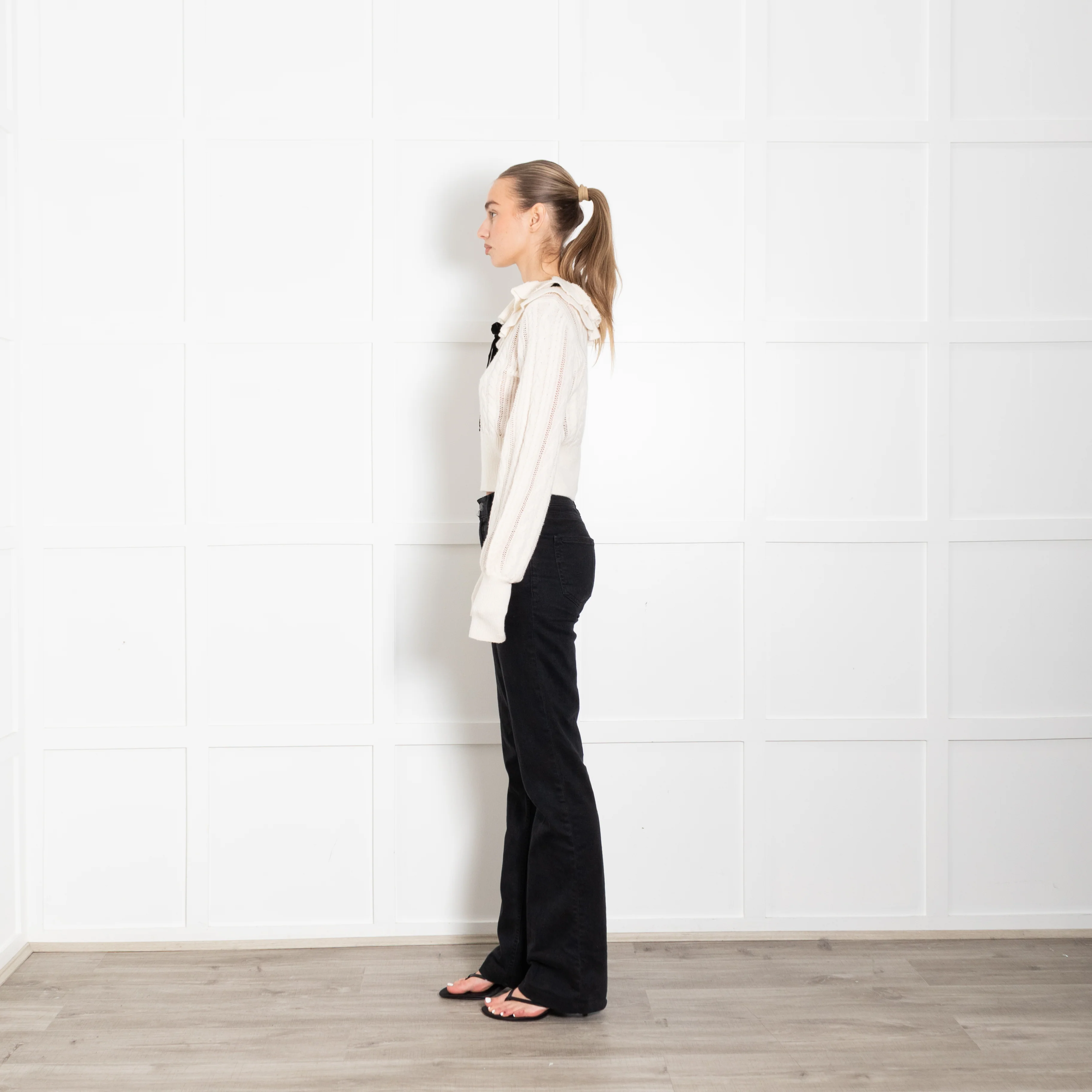 Zimmermann Tiered Frill Wool Jumper With Black Velvet Neck Tie - Image 4