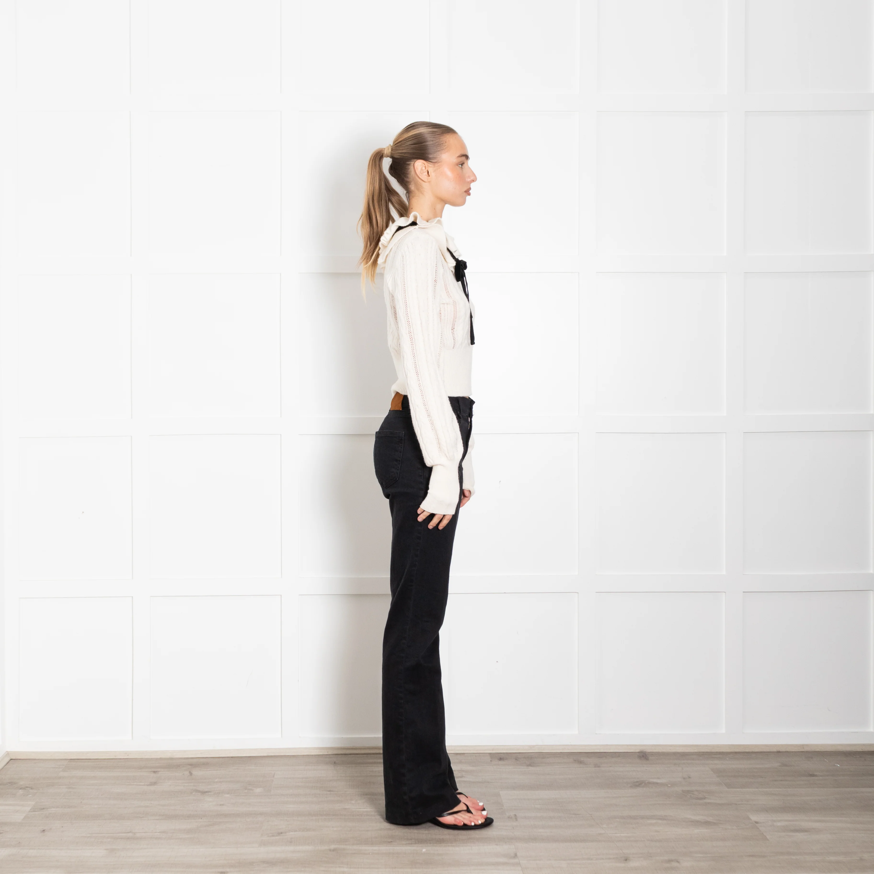 Zimmermann Tiered Frill Wool Jumper With Black Velvet Neck Tie - Image 6