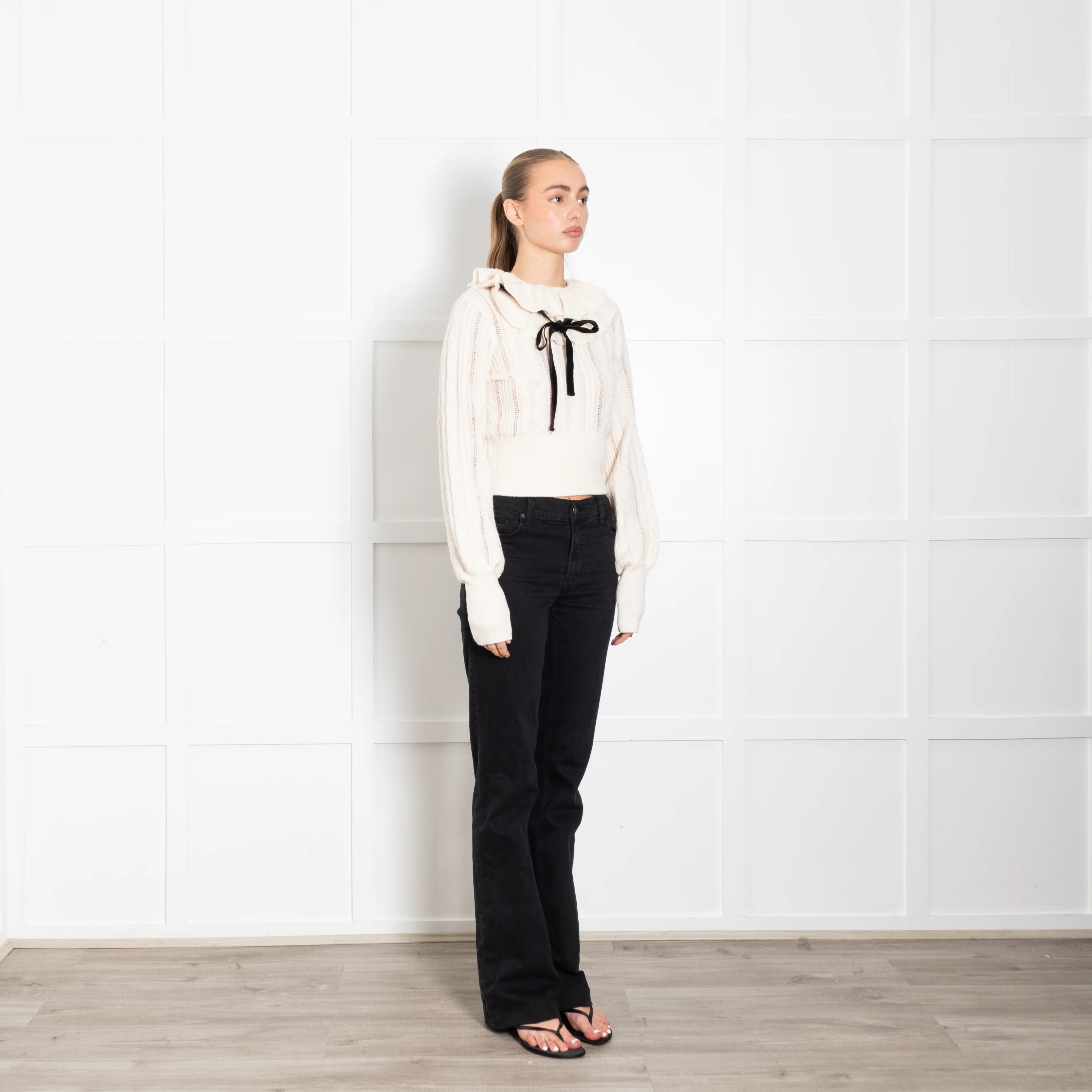 Zimmermann Tiered Frill Wool Jumper With Black Velvet Neck Tie - Image 7