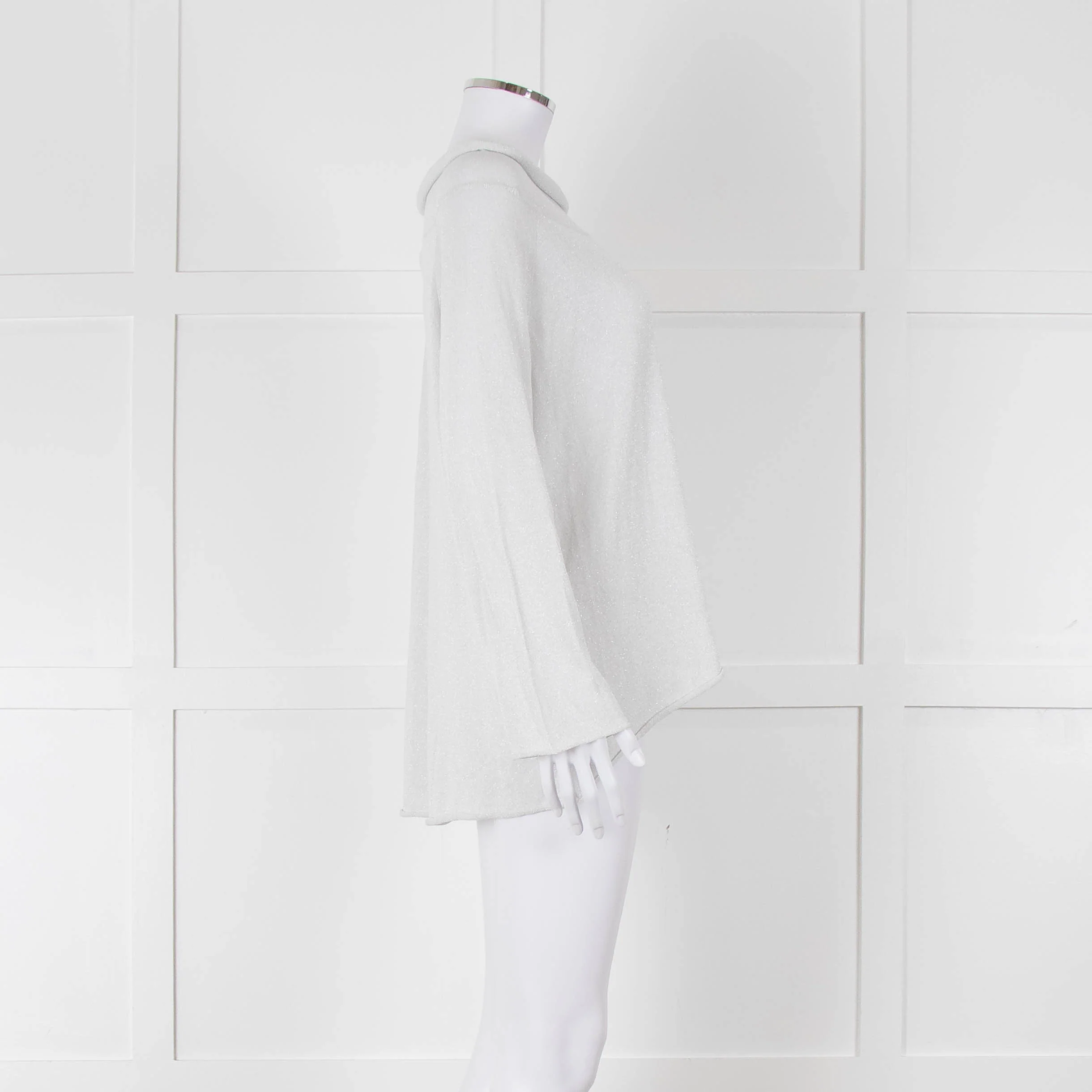 Zoe Milano Light Grey Silver Fine Knit Wide Neck Sweater - Image 3