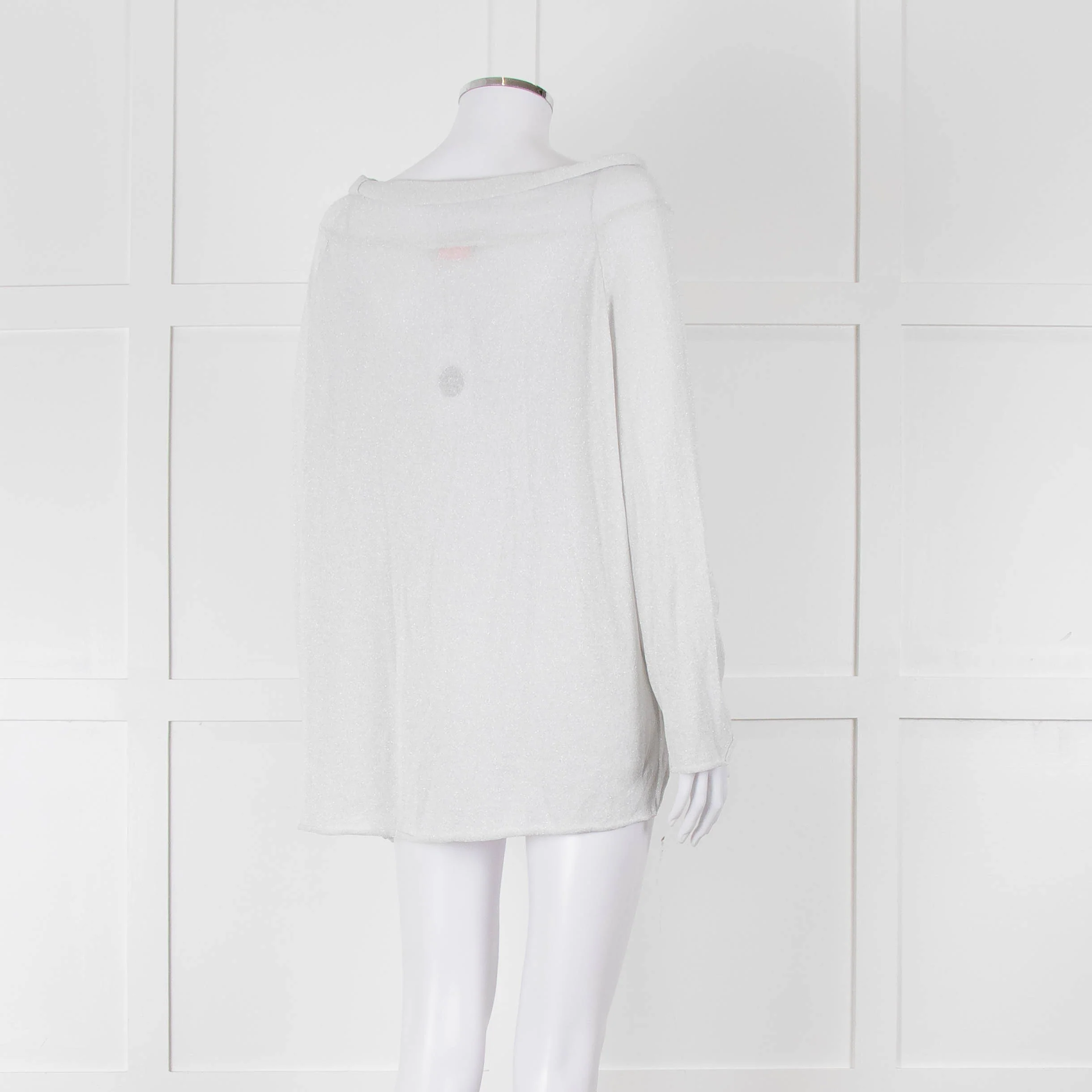 Zoe Milano Light Grey Silver Fine Knit Wide Neck Sweater - Image 4