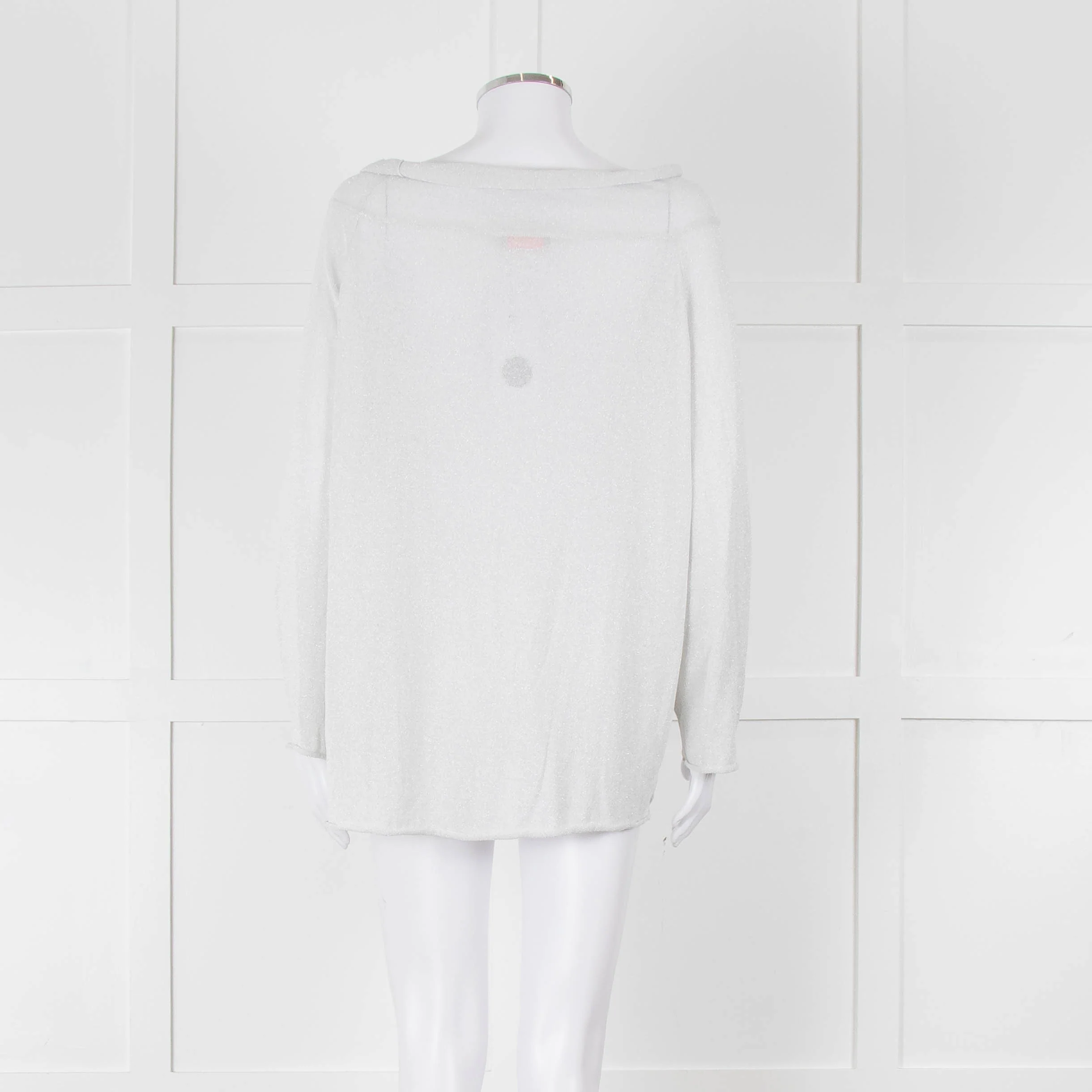 Zoe Milano Light Grey Silver Fine Knit Wide Neck Sweater - Image 5