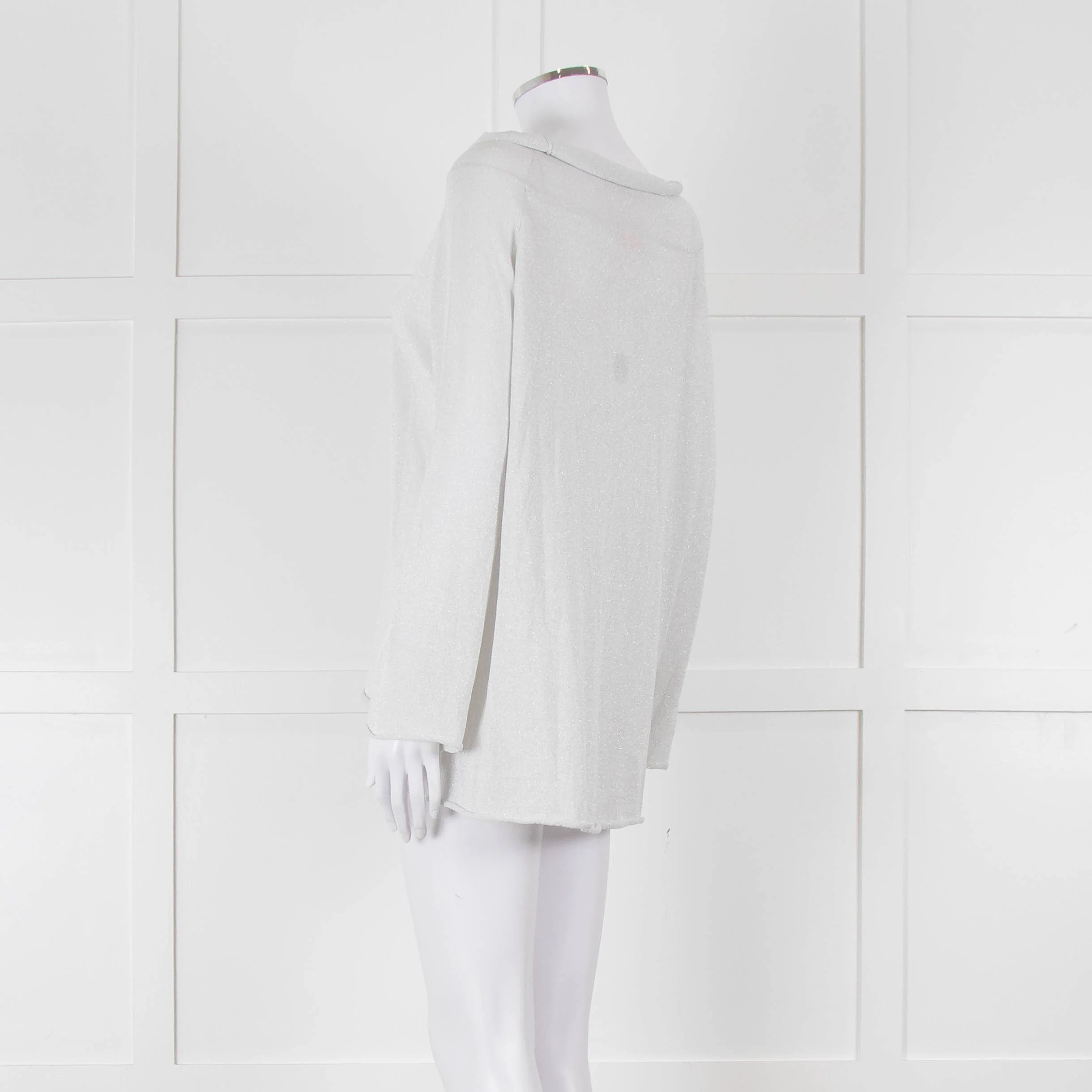 Zoe Milano Light Grey Silver Fine Knit Wide Neck Sweater - Image 6