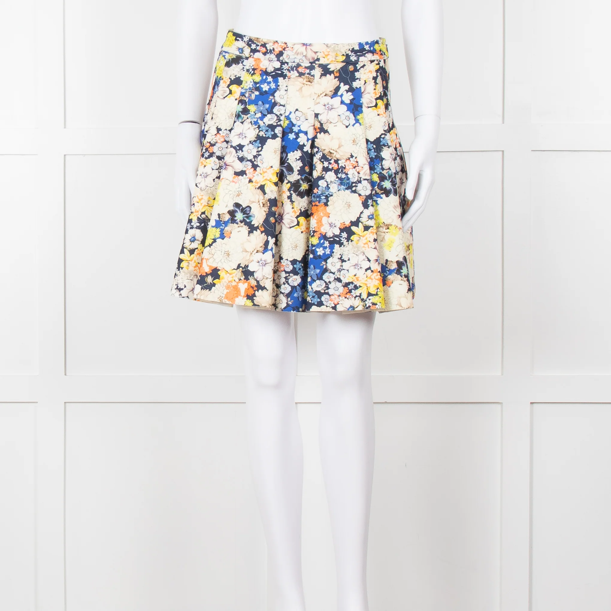 Zoe Milano Navy Cream Yellow Floral Mini Skirt