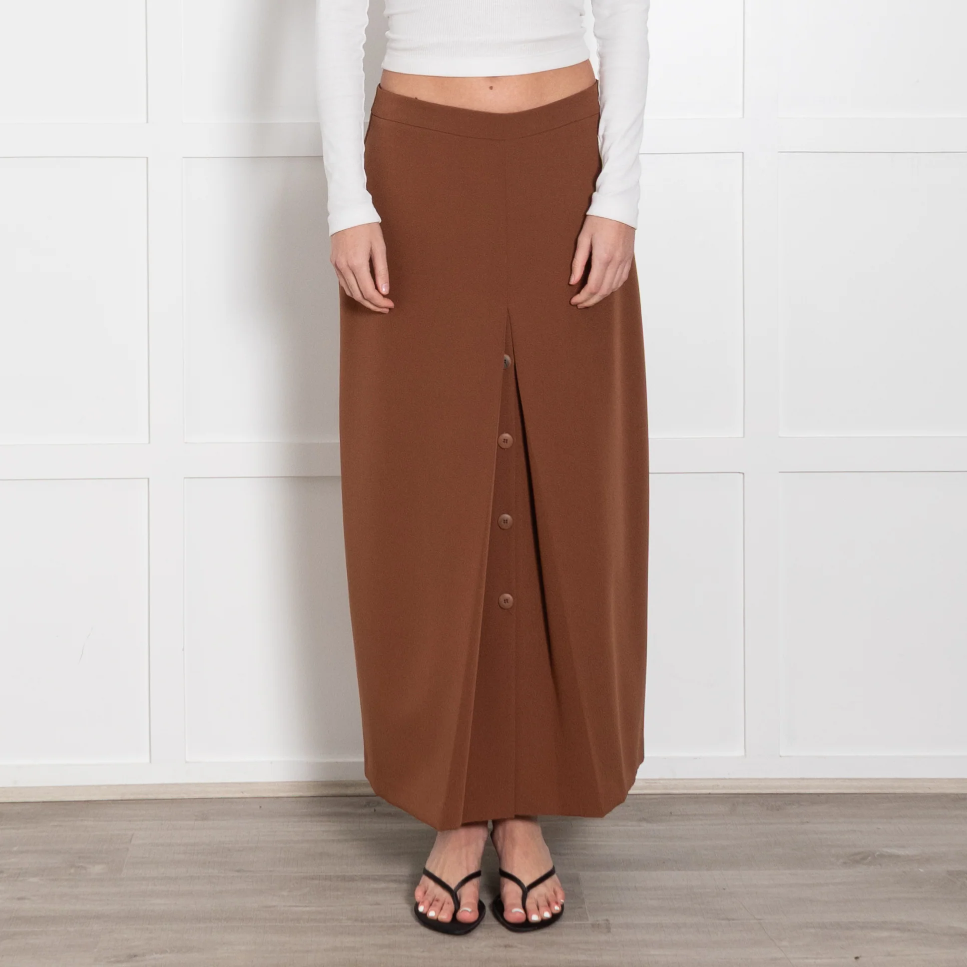 Zoe Milano Tan Button Detail Midi Skirt - Image 2
